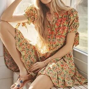 Anthropologie Roopa Pemmaraju XS Auretta Beaded Mini Dress Cotton Pockets
